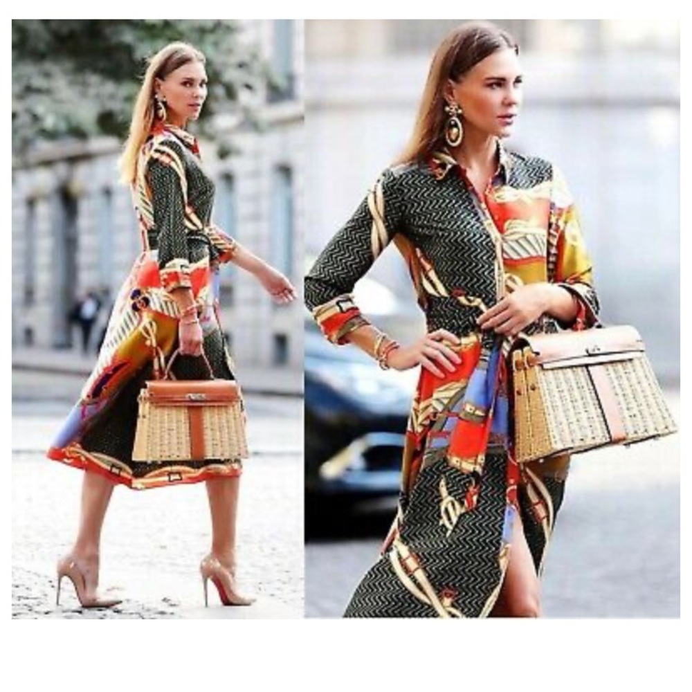 NEW—Zara AW18 Printed Tunic With Belt Shirt Dress